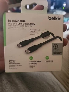 Belkin BoostCharge Braided 100W USB-C to USB-C Cable 6.6 ft - Black - Photo 1 sur 1