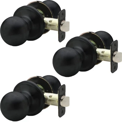 Perillas de puerta negras mate Copper Creek - redondas coloniales con bloqueo de privacidad divertido... Foto 1 de 4