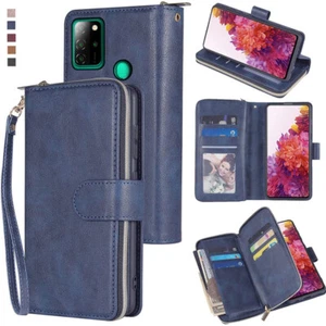 Funda billetera para teléfono abatible de cuero para 9 tarjetas con cremallera con soporte abatible de cuero - Imagen 1 de 42