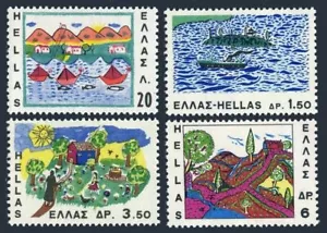 Greece 905-908, MNH. Mi 962-965. Child drawings, 1967. Sailboats,Steamship,Farm, - Picture 1 of 1