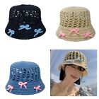 French Style Bowknot Sun Hat Crochet Bucket Hat Elegant Women Fishing Hat