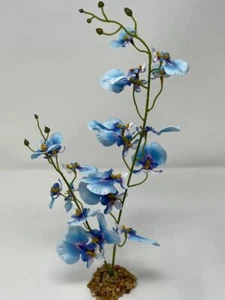 15" MD 2-stem BLUE Oncidium ORCHID Soft Silk flower aquarium plant, Stone base - Picture 1 of 4