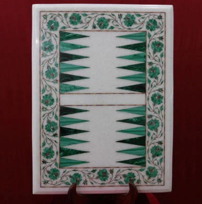 18" x 12" Marble Backgammon Game Table Top Malachite Floral Inlay Home Decor - Image 1 of 2