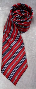 Italy SAKS FIFTH AVENUE Men's COURCHEVEL 100% Silk Neck Tie ~ RED - BLUE PRINT - Picture 1 of 5