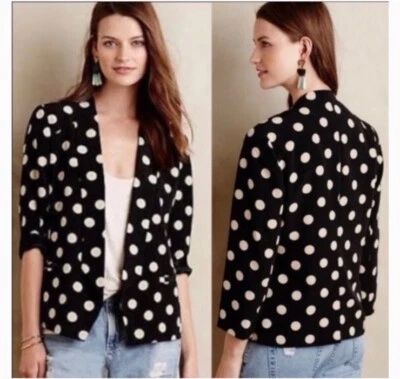 Blazer Corey Lynn Calter Anthropologie para mujer forrado a lunares negro y tostado talla 8 Foto 1 de 4