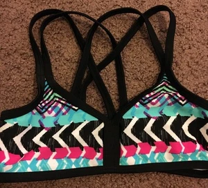 Target Exhilaration Girl's Strappy Bikini Print Swim Top~Size XS 4-5 NWOT - Picture 1 of 5