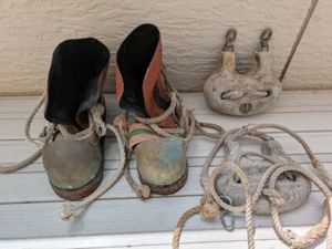 Japanese Antique Diving Divers Iron Shoes & Weights 2-piece set Scuba Very Rare - Picture 1 of 15
