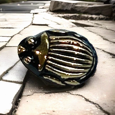 Realistic Black Glass BEETLE Button. Gold Luster. Czech. Just Under 3/4 Inch. - Image 1 of 4