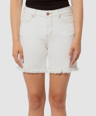 $155 Pantalones Cortos Lola Jeans Para Mujer Blanco Denim Bermudas Flecos Dobladillo Talla 33/14 Foto 1 de 2