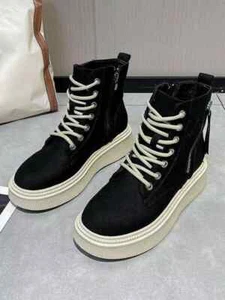 Boots Combat Boots Platform Black White 5 CM Laces Leather Synthetic CZ240 - Zdjęcie 1 z 4