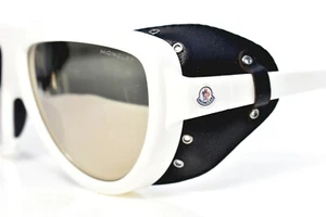 MONCLER Shield Sunglasses Genuine Leather Shield Black White 0089/21C - Picture 1 of 12