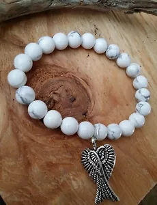 Pulsera de equilibrio de protección blanca turquesa plateada alas de ángel bondad - Imagen 1 de 4