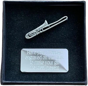 Personalised Gift Box & Hand Made Pewter Trombone (Music) Pin Badge - Picture 1 of 4