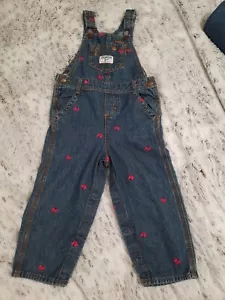 OshKosh B'gosh Vestbak bestickt rosa Vögel Chics Overall 24 Monate Druckknöpfe - Bild 1 von 6