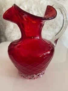 Red Venetian Art Glass, Gold Flake, Hand Blown Glass Pitcher/Vase - Picture 1 of 6