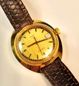 Vtg Timex Electric UFO Watch Women 32mm Gold Tone Retro 1975 Date Lizzard Works  - Picture 1 of 23