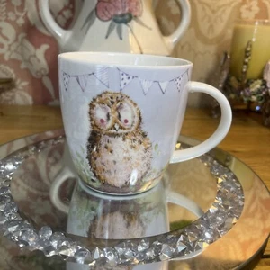 Alex Clark  Queens By Churchill Mellow Yellows Bunting Owl Fine China Mug t17 - Picture 1 of 6