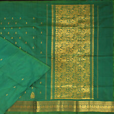 Vintage 100% Pure Silk Green Sarees Peacock Design Pallu Zari Woven Craft Sari