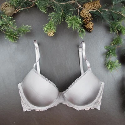 Sujetador Calvin Kle Talla 32D Gris Encaje Acolchado Push-up Con Aros Cierre Ajustable Nota Foto 1 de 4