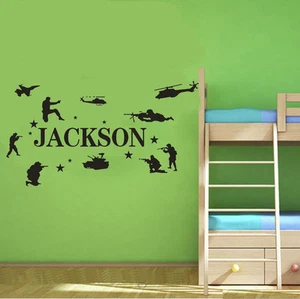 Wall Stickers custom name army troop boy vinyl decal decor Nursery kid removable - Picture 1 of 4