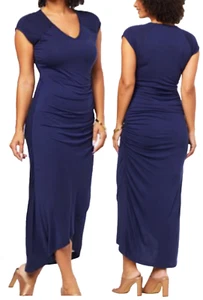 NEW Colleen Lopez Shirred Maxi Dress NAVY BLUE SZ L - Picture 1 of 5