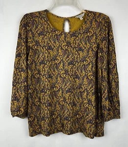 Lucky Brand Top Womens Medium Yellow Print Boho 3/4 Sleeve Balloon Casual Boho - Picture 1 of 9
