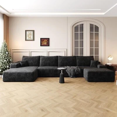 135" U Shape Corduroy Sectional Cloud Couch Boneless Compressed Sofa with Chaise - Image 1 of 4