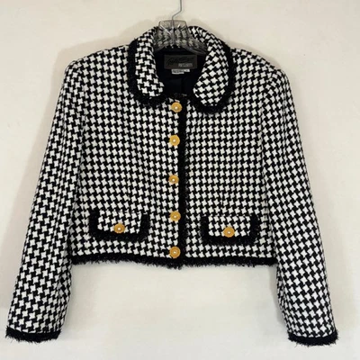 Chaqueta Blazer Ricki Freeman Pata de Gallo Recortada Dorado Perla Botón Talla 8 Foto 1 de 4