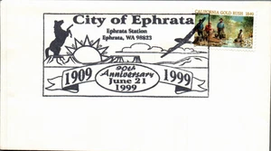 CITY OF EPHRATA 1999  STAMPED CACHET POSTAL COVER 90th ANNIVERSARY, 1909 to 1999 - Picture 1 of 2