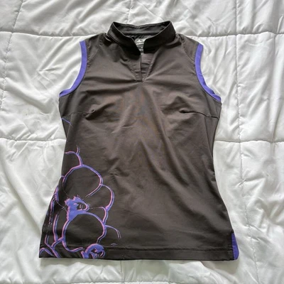 Camiseta polo sin mangas Adidas para mujer talla XS gris púrpura floral golf tenis cuello Foto 1 de 4