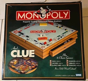 Monopoly & Clue + 6 Classic Games In Wood Cabinet Complete! EXCELLENT CONDITION! - Picture 1 of 8