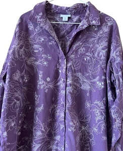 Liz Claiborne Leinenmischung Blumen Knopfleiste Langarm Shirt Oberteil Lila Gr. XXL - Bild 1 von 10