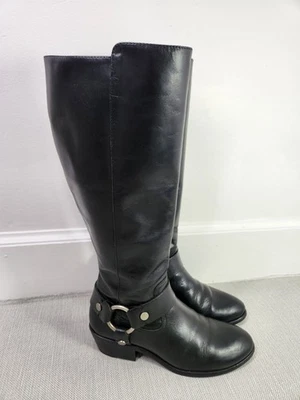 Frye Carson 7 M Black Leather Harness Knee High Boots Riding Western Moto - Image 1 of 4
