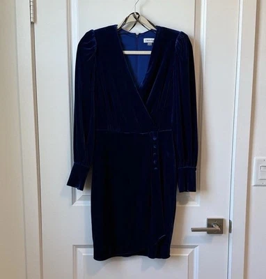 Calvin Klein Elegant Sapphire Blue Velvet Faux Wrap EZ Fit Sheath Dress Size 2 - Image 1 of 4