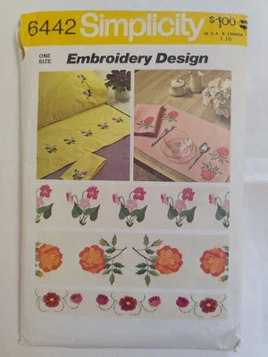 Embroidery Transfer Simplicity 6442 Floral Flower Craft Iron On Pattern Linens - Image 1 of 4
