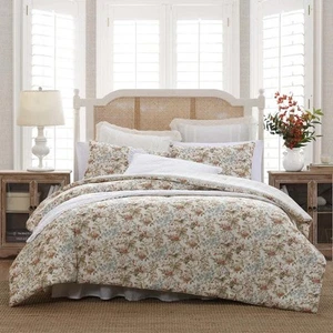 Bramble Floral 3-Pcs Beige Cotton King Comforter Set - Picture 1 of 7