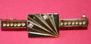 100% Genuine  Vintage 15K Solid Yellow Gold Diamonds Brooch with safety pin - Picture 1 of 8