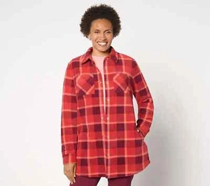 Denim & Co Printed Fleece Long Snap Front Shacket A619416 - Picture 1 of 13