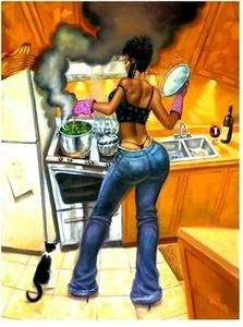 Diamond Painting African Woman cooking Kitchen Life Full Drill by Number 12x16" - Picture 1 of 2