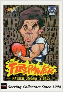 2014 AFL Champions Laserfoil Firepower Caricature FC21 Matthew Stokes (Geelong)