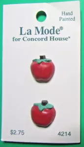 (2)Vtg La MODE CONCORD HOUSE 5/8" RED APPLE PLASTIC SHANK CRAFT BUTTONS NOC-E307 - Picture 1 of 3