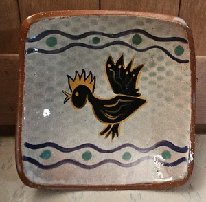 Vintage handbemalte Redware Kunstkeramik Schale mit Vogel signiert - Bild 1 von 4