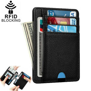 Mens RFID Blocking Slim Credit Card Slots Money Clip Leather Wallet Coin Holder