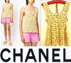 Chanel Vintage 2006 Yellow Valentine Heart Top 36 38 40 4 6 8 Shirt Logo Vtg S M - Picture 1 of 19