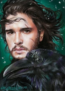 Limitierte Auflage ACEO DRUCK Jon Snow Game of Thrones Kit Harington Raven Mishkova - Bild 1 von 1