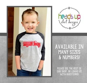 3 Feuerwehrauto Shirt Raglan - Third Birthday Tshirt Firetruck Three Fireman Raglan - Bild 1 von 3