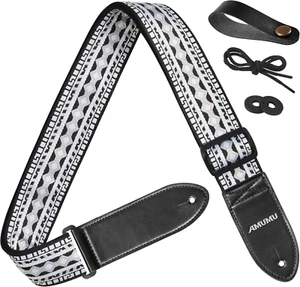 Guitar Strap Hootenanny Black White Cotton for Acoustic, Electric and Bass Guita - Picture 1 of 9