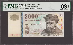 Ungarn 2000 Forint 1998 Pick-181a HERVORRAGENDER EDELSTEIN UNC PMG 68 EPQ (TOP GRADE) - Bild 1 von 2