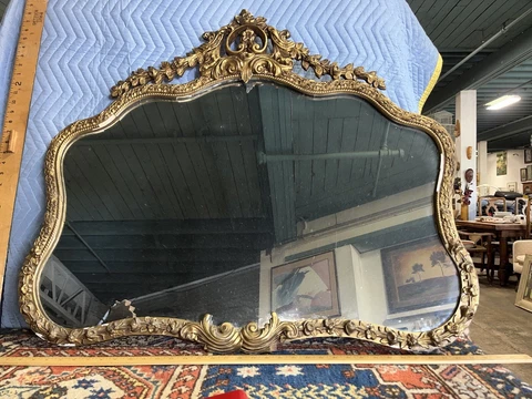 Antique Cartouche Gold Wood Frame Mirror Cover