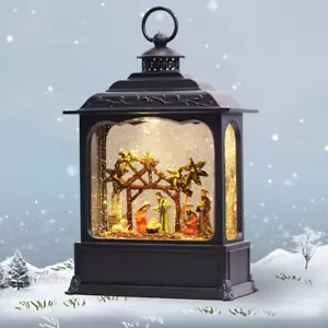 11" Nativity Musical Lighted Lantern Christmas Timer USB Swirling Glitter NEW - Picture 1 of 6